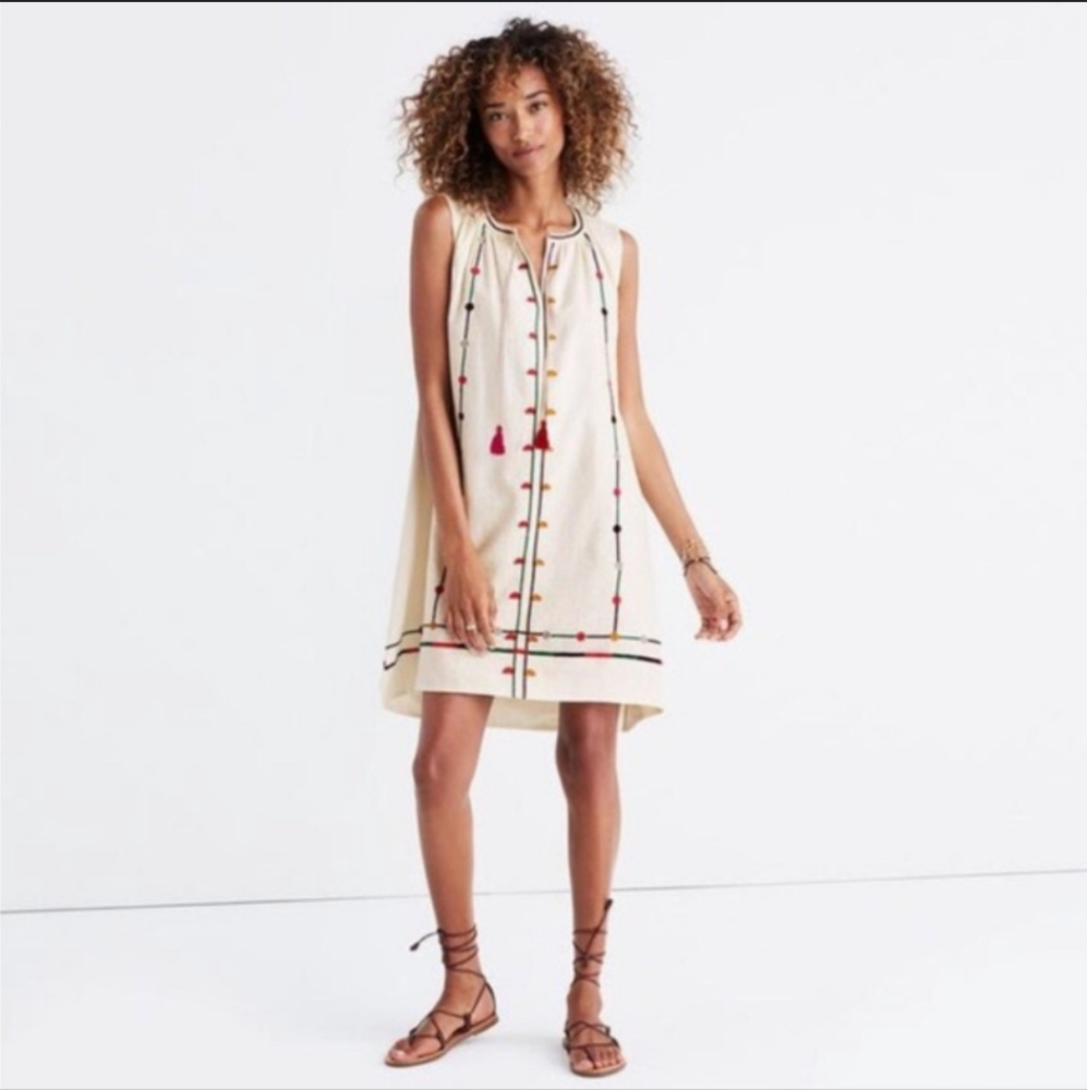 Madewell Sunview Embroidered Linen Blend Dress